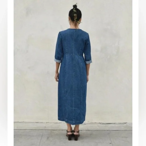 Ilana Kohn denim maxi dress 3/4 sleeves button down size 4 - Picture 5 of 11